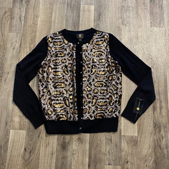 NWT JM Collection Animal Print Sequined Cardigan Size PP - Picture 1 of 7